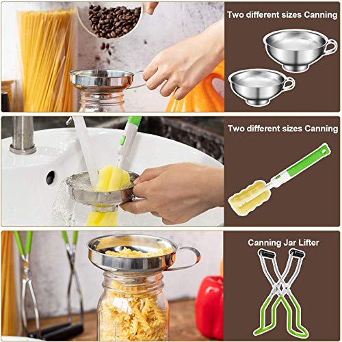 Vidrios 4 Pieza De Acero Inoxidable Einmachtrichter Einmachglasheber con La Manija Y Esponja para Limpieza De Anchura Cepillo Y Normales (Verde Canning Jar Lifter Y Verde De Pincel),1