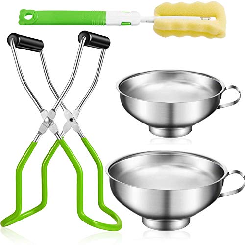 Vidrios 4 Pieza De Acero Inoxidable Einmachtrichter Einmachglasheber con La Manija Y Esponja para Limpieza De Anchura Cepillo Y Normales (Verde Canning Jar Lifter Y Verde De Pincel),1