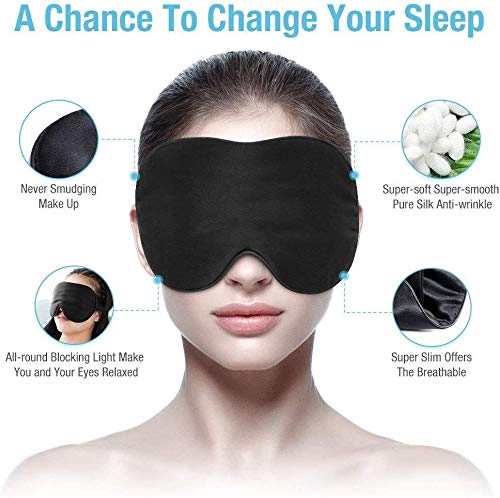 Viedouce Antifaz Dormir Avion Mascara Dormir Adultos Seda Mascara Ojos Dormir Antifaz Niños Hombre Mujer Ergonomico 100% Anti-Luz 100% Natural Seda Máscara de Sueño Noche Correa Ajustable Antifaces