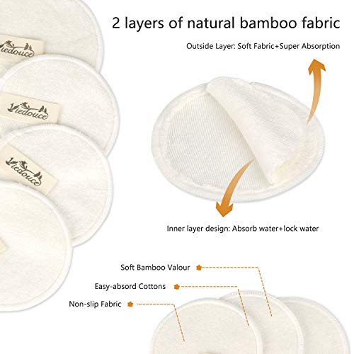 Viedouce Discos Desmaquillantes,Almohadillas Desmaquillantes Reutilizables,Hechos en Fibra de Bambú,Almohadilla Desmaquillante Facial con Bolsa de Lavado,Aptos para Todo Tipo de Pieles (12pcs)