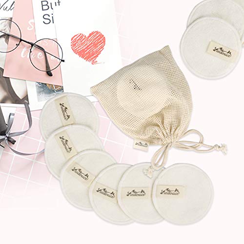 Viedouce Discos Desmaquillantes,Almohadillas Desmaquillantes Reutilizables,Hechos en Fibra de Bambú,Almohadilla Desmaquillante Facial con Bolsa de Lavado,Aptos para Todo Tipo de Pieles (12pcs)