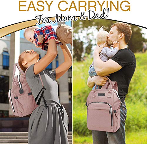 Viedouce Mochilas para Pañales Biberones,Bolso del Bebé Mamá,Impermeable con Estilo Oxford Bolso Pañal de Gran Capacidad, con Portátil Cambiador y 2 Piezas Ganchos Carrito Bebé (Rosado)