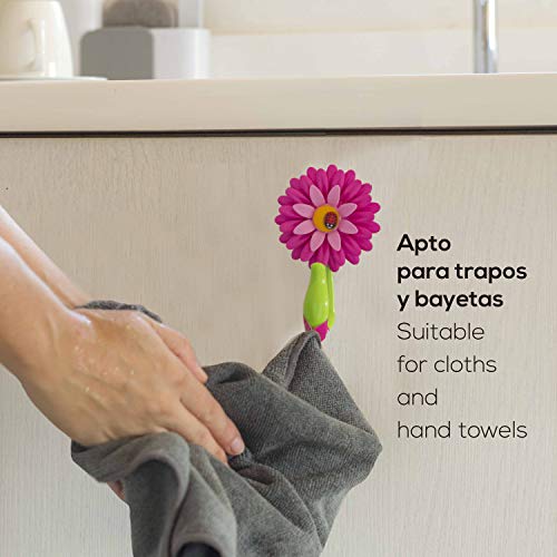 VIGAR Flower Power Gancho con Ventosa, Rosa, 8x5x12 cm, 2 Unidades, PP, Goma, PPN, PVC Friendly, Magenta y Verde, Dimensiones: 8 x 5 x 12 cm
