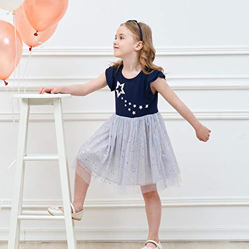 VIKITA Vestido Patrón de Mariposa Unicornio Algodón Tulle Tutu Manga Corta Niñas SH4581 7T