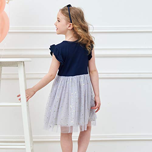 VIKITA Vestido Patrón de Mariposa Unicornio Algodón Tulle Tutu Manga Corta Niñas SH4581 7T