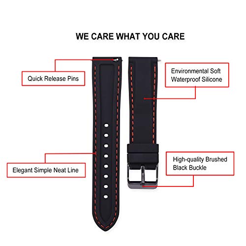 Vinband Correa Reloj Quick Release Recambios Correa Relojes Caucho - 18mm, 20mm, 22mm, 24mm Silicona Correa Reloj con Hebilla de Acero Inoxidable Cepillado (20mm, Black Stitches)