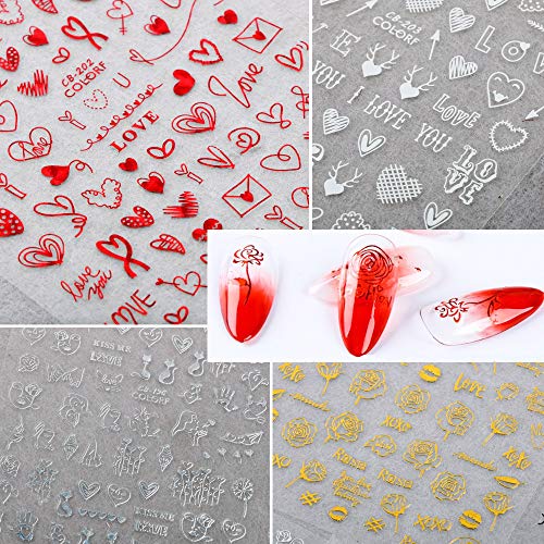 VINFUTUR 12 Hojas Pegatinas Uñas Decorativas Adhesivas Nail Art Stickers 3D Calcomanías Uñas Etiquetas Engomadas para Decoración Diseños Manicura Arte de Uñas DIY