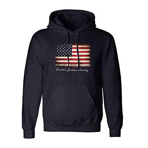 Vintage American Flag Hoodie Pullover Fleece for Men - USA Flag Sweatshirt, Gift, Cotton Poly Blend, Ultra Soft XL