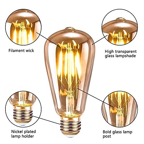 Vintage Edison Bombilla, ASANMU Bombilla LED Vintage E27 ST64 4W (Equivalente a 40W) 2200K Retro Edison Lámpara Ambar Cálido Bombillas Incandescentes para Lluminación y Decoración 220V-240V (3 Piezas)