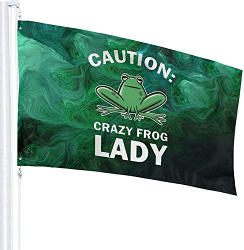 Viplili Banderas 3x5 Feet Caution Crazy Frog Lady Logo - Vivid Color and UV Fade Resistant - Bandera del jardín