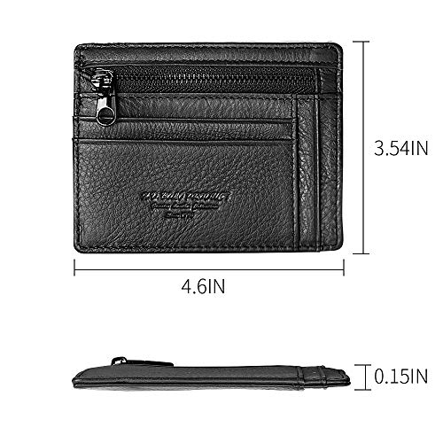 Virklyee® Billetera CarteraHombre de Piel Auténtica Cartera Tarjeta de Crédito Billetera Mini Monedero con Cremallera Tarjetero Minimalista con Capacidad de hasta 10 Tarjetas (Z-Negro)
