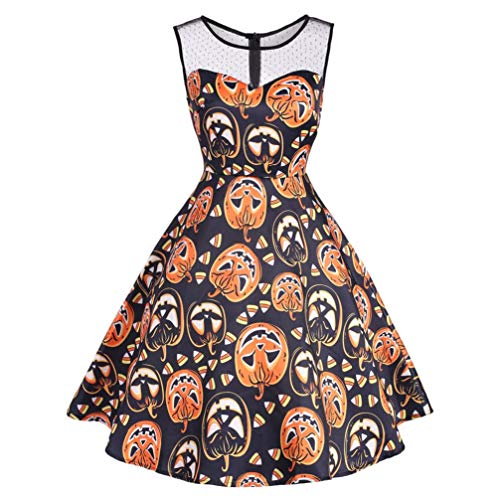 Víspera de Todos los Santos, Covermason Carnaval Dress Up Costume Halloween Dress - Precioso Vestido de Fiesta para señoras(Naranja,44EU)