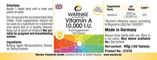 Vitamina A 10.000 U.I. – Retinol en cápsulas – Vegano – 100 cápsulas