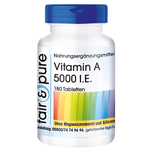 Vitamina A 5000 U.I. - Acetato de Retinol - Vegano - Alta pureza - 180 Comprimidos