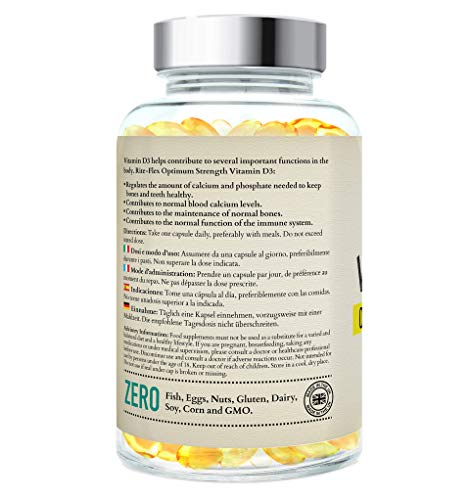 Vitamina D3 1.000 IU, 365 Cápsulas de Gel Suministro Para Un Año, Sólo Una Dosis Al Día, Eficacia Óptima de Flex-D3 (365 Cápsulas de Gel)