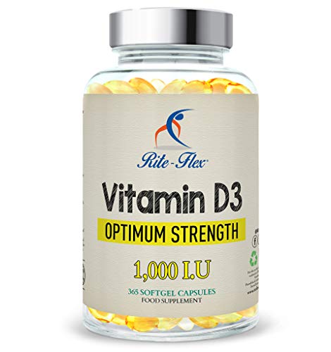 Vitamina D3 1.000 IU, 365 Cápsulas de Gel Suministro Para Un Año, Sólo Una Dosis Al Día, Eficacia Óptima de Flex-D3 (365 Cápsulas de Gel)