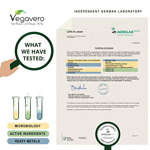 Vitamina D3 + K2 Spray Vegavero® | 100% Vegano | Sabor Manzana | Rápida Absorción | Testado en Laboratorio | 125 Pulverizaciones | Calcio + Huesos* | Colecalciferol + Menaquinona-7 (K2 MK-7)