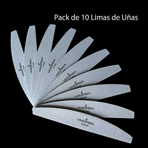 Vivid Stella Limas de Uñas Profesionales 180/240 Gel Lima Uñas de Doble Cara Barco Gris Lima de Uñas de Doméstico de Salones 10Pcs