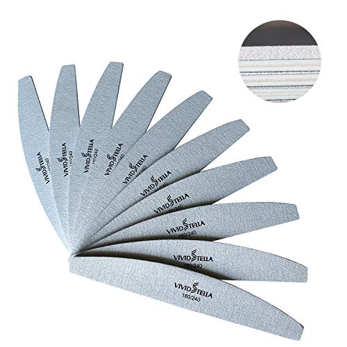 Vivid Stella Limas de Uñas Profesionales 180/240 Gel Lima Uñas de Doble Cara Barco Gris Lima de Uñas de Doméstico de Salones 10Pcs