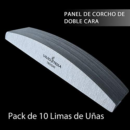 Vivid Stella Limas de Uñas Profesionales 180/240 Gel Lima Uñas de Doble Cara Barco Gris Lima de Uñas de Doméstico de Salones 10Pcs