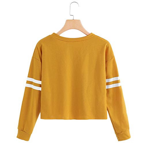 VJGOAL para Mujer de Moda Casual otoño Manga Larga de Color sólido Raya de impresión Cuello Redondo Sudadera Blusa Tops Pullover(M,Amarillo)