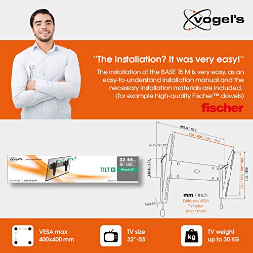 Vogel's Base 15 M - Soporte de Pared Inclinable para TV 32 - 55", con Sistema VESA máx. 400x400, Carga máx. de peso 30kg