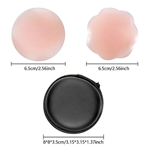 Vordas Welecoco Cubierta de Pezón,3 Pares Pezoneras Reutilizables Pezoneras Adhesivas Invisibles de Silicona Pezón(Forma de Flor, Forma de Círculo)