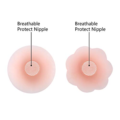 Vordas Welecoco Cubierta de Pezón,3 Pares Pezoneras Reutilizables Pezoneras Adhesivas Invisibles de Silicona Pezón(Forma de Flor, Forma de Círculo)