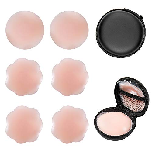 Vordas Welecoco Cubierta de Pezón,3 Pares Pezoneras Reutilizables Pezoneras Adhesivas Invisibles de Silicona Pezón(Forma de Flor, Forma de Círculo)