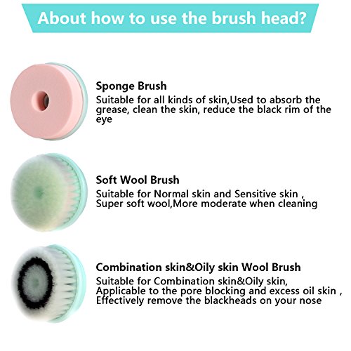 WADEO Cepillo Limpiador Facial, Cepillo de Limpieza Eléctrico Impermeable con 3 Cabezas del Cepillo para limpiar el rostro de grasa Puntos Negros y impurezas