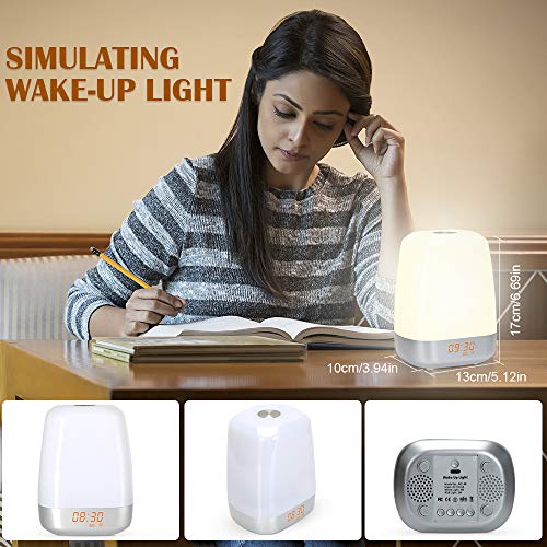 Wake up Light Alarm Clock with Sunrise Simulation Alarm Clock with 5 Nature Sound, Touch Control, Bedside Night Light with 3 Brightness Levels, 256 Color RGB Mode for Bedroom, Christmas Gift
