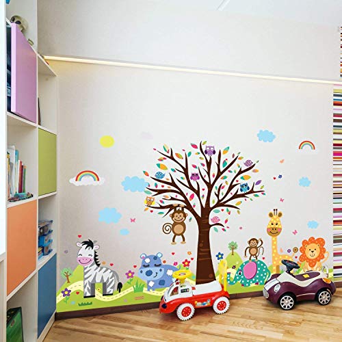 Wallflexi Pared Pegatinas Happy Hills & Zoo Autoadhesivo extraíble de Pared murales Adhesivos Arte vivero Kindergarden Escuela de los niños decoración de la habitación de los niños o para bebé