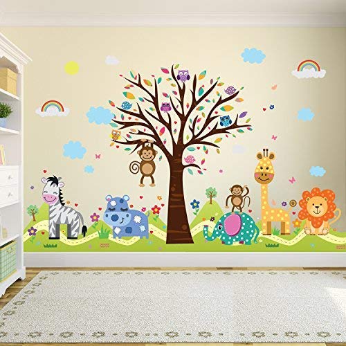 Wallflexi Pared Pegatinas Happy Hills & Zoo Autoadhesivo extraíble de Pared murales Adhesivos Arte vivero Kindergarden Escuela de los niños decoración de la habitación de los niños o para bebé