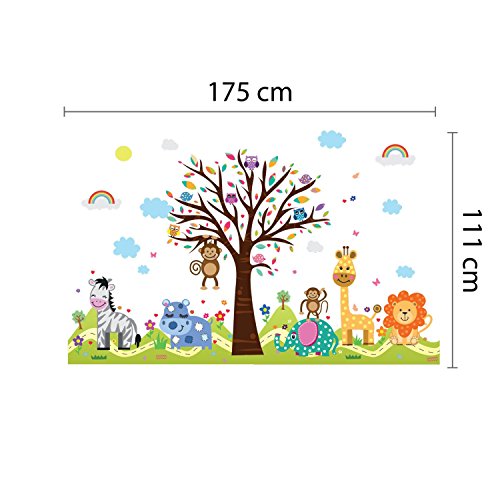Wallflexi Pared Pegatinas Happy Hills & Zoo Autoadhesivo extraíble de Pared murales Adhesivos Arte vivero Kindergarden Escuela de los niños decoración de la habitación de los niños o para bebé