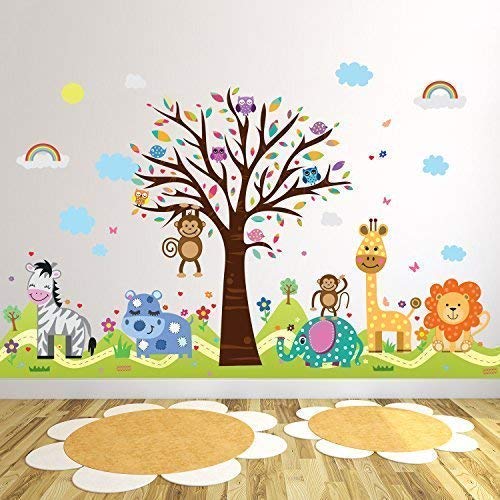 Wallflexi Pared Pegatinas Happy Hills & Zoo Autoadhesivo extraíble de Pared murales Adhesivos Arte vivero Kindergarden Escuela de los niños decoración de la habitación de los niños o para bebé