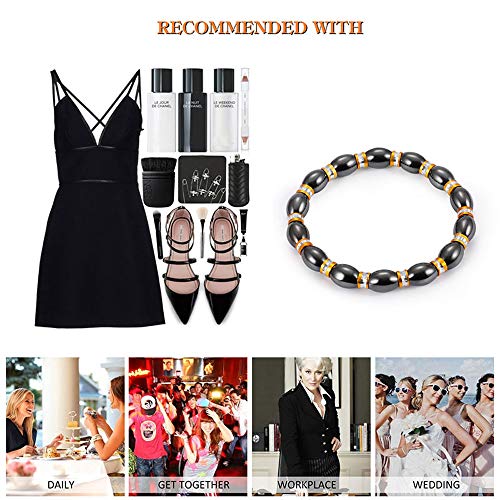 Walmeck 1 UNIDS Pérdida de Peso Cuidado de la Salud Redondo Piedra Negra Terapia Magnética Cadena de la mano Cuidado del cuerpo Hematita Estiramiento Pulsera Imán Joyería Para