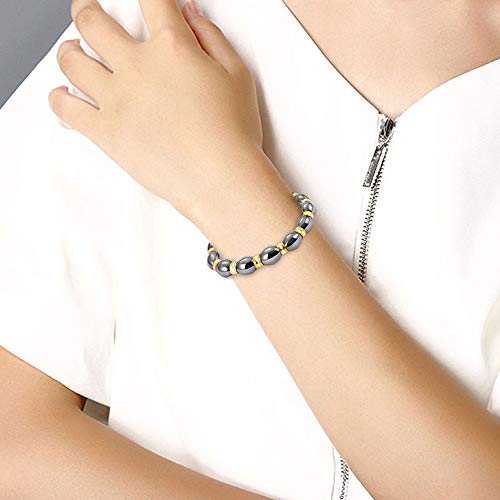 Walmeck 1 UNIDS Pérdida de Peso Cuidado de la Salud Redondo Piedra Negra Terapia Magnética Cadena de la mano Cuidado del cuerpo Hematita Estiramiento Pulsera Imán Joyería Para