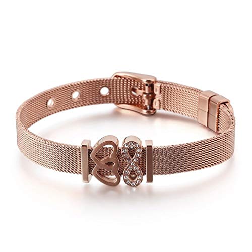 WANGCHENGLONG - Pulsera de cadena de regalo de malla de acero inoxidable para el día de San Valentín, día de la madre, nacimiento (color: rosa, tamaño: 17 cm)