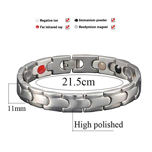 WANGLXTC Regalo Magnetico Pulsera De Hombre Acero Inoxidable con Imanes Link Brazalete, Acción De Alivio del Dolor, Mejora De La Circulación Sanguínea Multa, Silvery