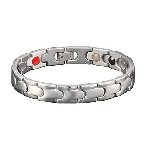 WANGLXTC Regalo Magnetico Pulsera De Hombre Acero Inoxidable con Imanes Link Brazalete, Acción De Alivio del Dolor, Mejora De La Circulación Sanguínea Multa, Silvery