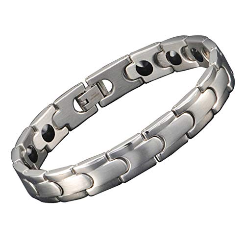 WANGLXTC Regalo Magnetico Pulsera De Hombre Acero Inoxidable con Imanes Link Brazalete, Acción De Alivio del Dolor, Mejora De La Circulación Sanguínea Multa, Silvery