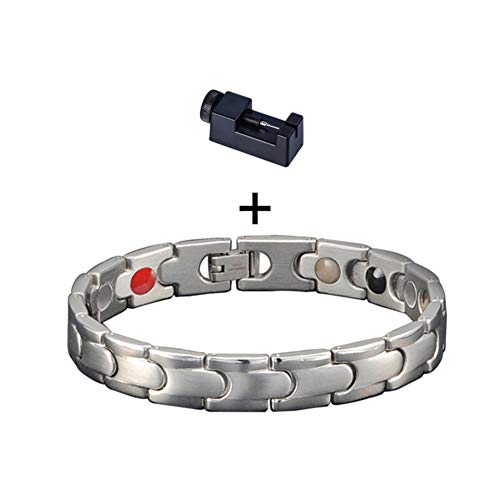 WANGLXTC Regalo Magnetico Pulsera De Hombre Acero Inoxidable con Imanes Link Brazalete, Acción De Alivio del Dolor, Mejora De La Circulación Sanguínea Multa, Silvery