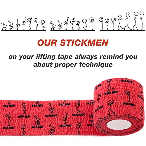 WARM BODY COLD MIND Cinta de levantamiento de pesas premium Hookgrip para levantamiento de pesas y crossfit, cinta elástica de algodón para crossfit, resistente al sudor y transpirable (Rojo 8 Rollos)
