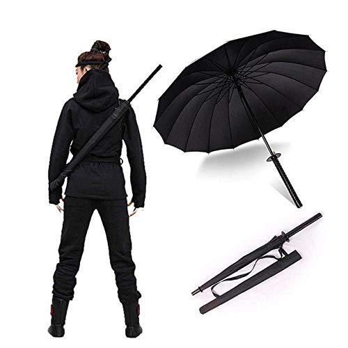 Warmwin Envío de la Gota a Prueba de Viento Espada samurái Sun Thunder Umbrella Ninja-Like Recto Paraguas de Costilla de Mango Largo Abierto manualmente 8 K