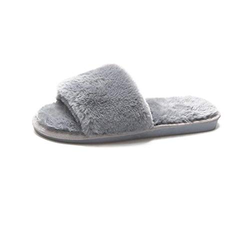 Warmwin Zapatillas de Piel para Mujer 2020 Zapatos de Invierno para Mujer Zapatillas de Talla Grande para el hogar Zapatillas de Felpa para Interior de Mujer cálidas y Suaves de algodón Y-Grey_38-39