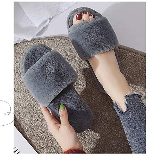 Warmwin Zapatillas de Piel para Mujer 2020 Zapatos de Invierno para Mujer Zapatillas de Talla Grande para el hogar Zapatillas de Felpa para Interior de Mujer cálidas y Suaves de algodón Y-Grey_38-39