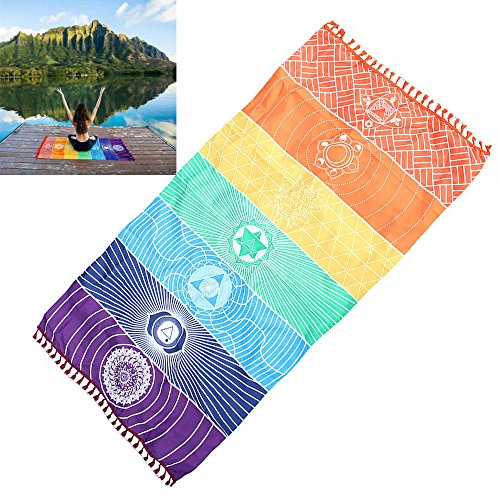 WARMWORD Arco Iris Playa Estera Manta de Mandala Colgar en la Pared Tapestry Stripe Yoga Toalla Playa Tapiz meditación Pareo Decorativo con Estilo Chakras para casa Parque dormidorio(75x150cm)