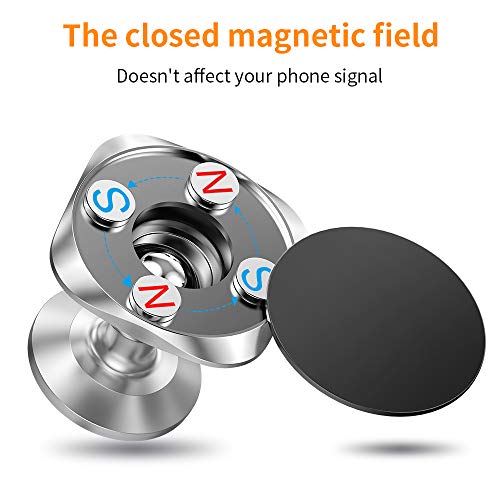 Warxin Soporte Magnético Movil Coche, Mini Móvil Coche Iman para Salpicadero 360° Rotación Universal Soporte Teléfono Magnético Sostenedor para iPhone Samsung Móviles Dispositivo GPS - Plata