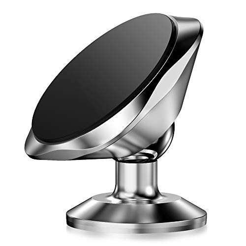 Warxin Soporte Magnético Movil Coche, Mini Móvil Coche Iman para Salpicadero 360° Rotación Universal Soporte Teléfono Magnético Sostenedor para iPhone Samsung Móviles Dispositivo GPS - Plata