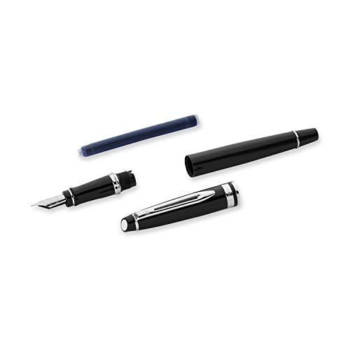 Waterman Expert pluma estilográfica, brillante con adorno cromado, plumín fino con cartucho de tinta azul, estuche de regalo, color negro